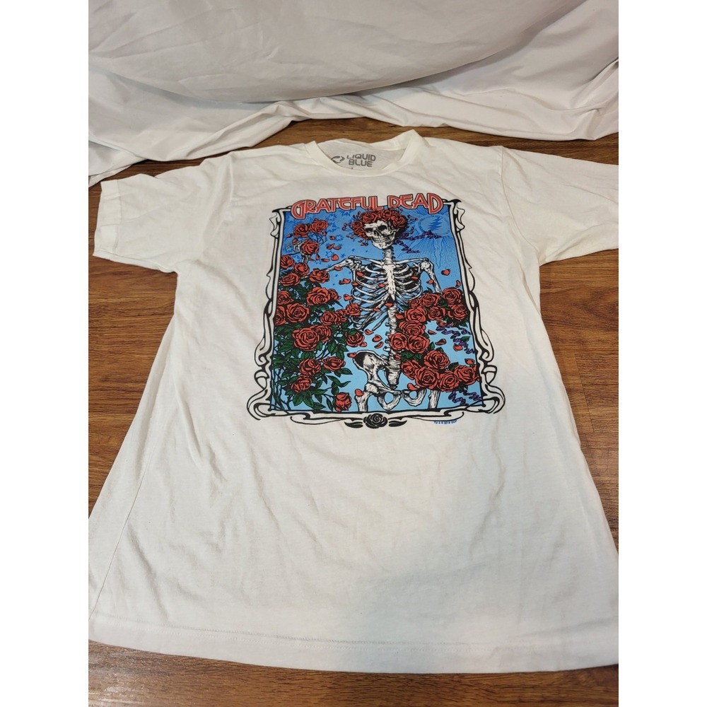 Grateful Dead Liquid Blue Bertha Wheel & Roses L Shirt 2 Sided Design 2018 TM